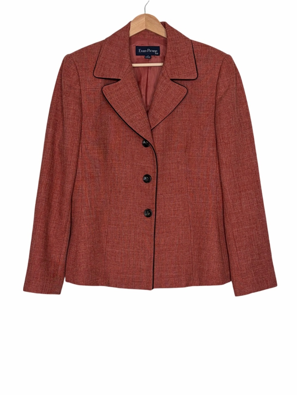 Evan Picone Women's Rust Tweed Blazer with Black Piping Size 10 Career Academia